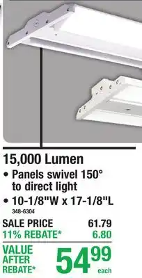 Menards 15,000 Lumen, Panels swivel 150° to direct light, 10-1/8W x 17-1/8L offer