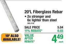 Menards 20'L Fiberglass Rebar offer