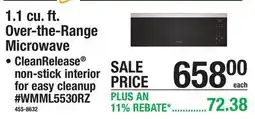 Menards Whirlpool 1.1 cu. ft. Over-the-Range Microwave offer
