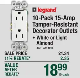Menards 10-Pack 15-Amp Tamper-Resistant Decorator Outlets offer