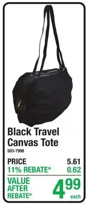 Menards Black Travel Canvas Tote offer