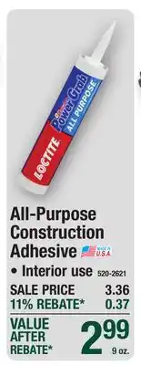 Menards All-Purpose Construction Adhesive offer