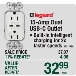 Menards LEGRAND 15-Amp Dual USB-C Outlet offer