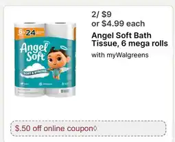 Walgreens Angel Soft Bath Tissue, 6 mega rolls offer