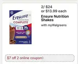 Walgreens Ensure Nutrition Shakes offer