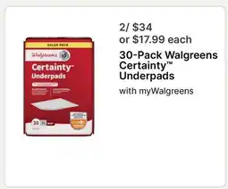 Walgreens 30-Pack Walgreens Certainty Underpads offer