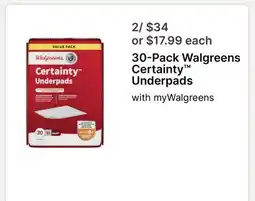 Walgreens 30-Pack Walgreens Certainty Underpads offer