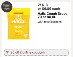 Walgreens Halls Cough Drops, 70 or 80 ct offer