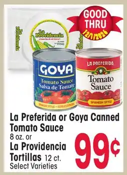 Jewel-Osco La Preferida or Goya Canned Tomato Sauce 8 oz. or La Providencia Tortillas 12 ct offer
