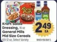 Tony’s Fresh Market Kraft Salad Dressing, General Mills Mid Size Cereals offer