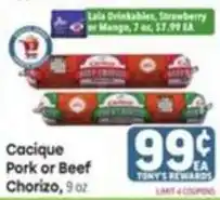 Tony’s Fresh Market Cacique Pork or Beef Chorizo offer