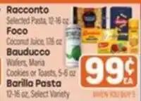 Tony’s Fresh Market Racconto Selected Pasta, Foco Coconut Juice, Bauducco Wafers, Maria Cookies or Toasts, Barilla Pasta offer