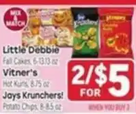Tony’s Fresh Market Little Debbie Fall Cakes, Vitner's Hot Kurbs, Jays Krunchers! Potato Chips offer