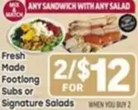 Tony’s Fresh Market Footlong Subs or Signature Salads offer