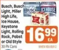 Tony’s Fresh Market Busch, Busch Light, Miller High Life, Ice House, Keystone Light, Rolling Rock, Pabst or Old Style offer