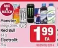 Tony’s Fresh Market Monster Energy Drinks, Red Bull, Electrolit offer