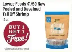 Lowes Foods Lowes Foods 41/50 Raw Peeled and Deveined Tail Off Shrimp offer