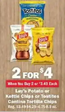 Schnucks Lay's Potato or Kettle Chips or Tostitos Cantina Tortilla Chips offer
