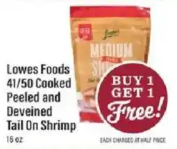 Lowes Foods Lowes Foods 41/50 Cooked Peeled and Deveined Tail On Shrimp offer