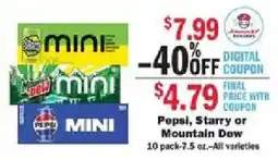 Schnucks Pepsi, Starry or Mountain Dew offer