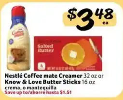 Fresco y Más Nestlé Coffee mate Creamer or Know & Love Butter Sticks offer