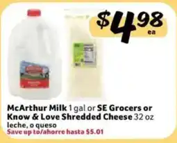 Fresco y Más McArthur Milk or SE Grocers or Know & Love Shredded Cheese offer