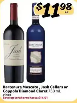 Fresco y Más Bartenura Moscato, Josh Cellars or Coppola Diamond Claret offer