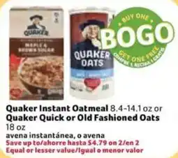 Fresco y Más Quaker instant oatmeal or quaker quick or old fashioned oats offer