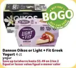 Fresco y Más Dannon Oikos or Light + Fit Greek Yogurt offer