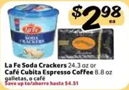 Fresco y Más La Fe Soda Crackers or Café Cubita Espresso Coffee offer