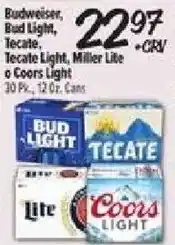 El Super Budweiser, Bud Light, Tecate, Tecate Light, Miller Lite or Coors Light offer