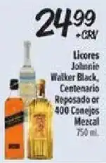 El Super Licores Johnnie Walker Black, Centenario Reposado or 400 Conejos Mezcal offer