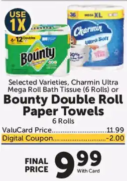 Food City Charmin Ultra Mega Roll Bath Tissue or Bounty Double Roll Paper Towels offer