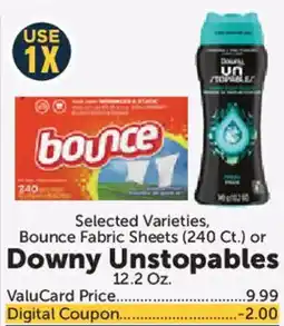 Food City Bounce Fabric Sheets or Downy Unstoppables offer