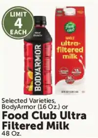 Food City BodyArmor or Food Club Ultra Filtered Milk offer