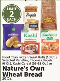 Food City Food Club Frozen Yeast Rolls or Kashi Cereal or Nature's Own Wheat Bread offer