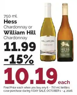 Harris Teeter Hess Chardonnay or William Hill Chardonnay offer