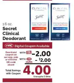 Harris Teeter Secret Clinical Deodorant offer