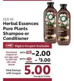 Harris Teeter Herbal Essences Pure Plants Shampoo or Conditioner offer