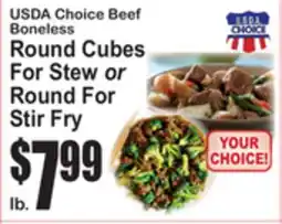 SuperFresh USDA Choice Beef Boneless Round Cubes For Stew or Round For Stir Fry offer