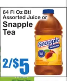 SuperFresh 64 Fl Oz Btl Assorted Juice or Snapple Tea offer