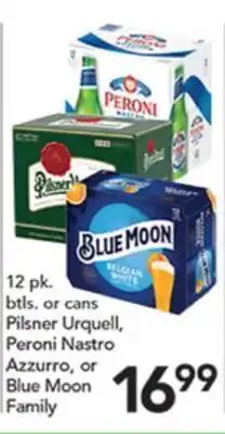 Pete's Fresh Market Pilsner Urquell, Peroni Nastro Azzurro, or Blue Moon Family offer