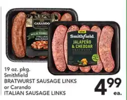 Pete's Fresh Market Smithfield BRATWURST SAUSAGE LINKS or Carando ITALIAN SAUSAGE LINKS offer