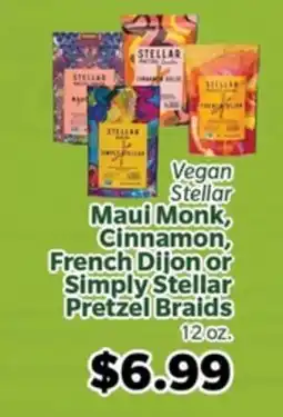 Living Fresh Market Vegan Stellar Maui Monk, Cinnamon, French Dijon or Simply Stellar Pretzel Braids offer