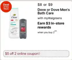 Walgreens Dove or Dove Men's Bath Care offer