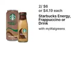 Walgreens Starbucks Energy, Frappuccino or Drink offer