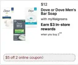 Walgreens Dove or Dove Men's Bar Soap offer