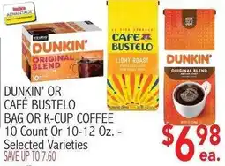 Ingles Markets Dunkin' or Café Bustelo bag or k-cup coffee offer