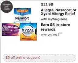 Walgreens Allegra, Nasacort or Xyzal Allergy Relief offer
