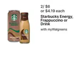 Walgreens Starbucks Energy, Frappuccino or Drink offer